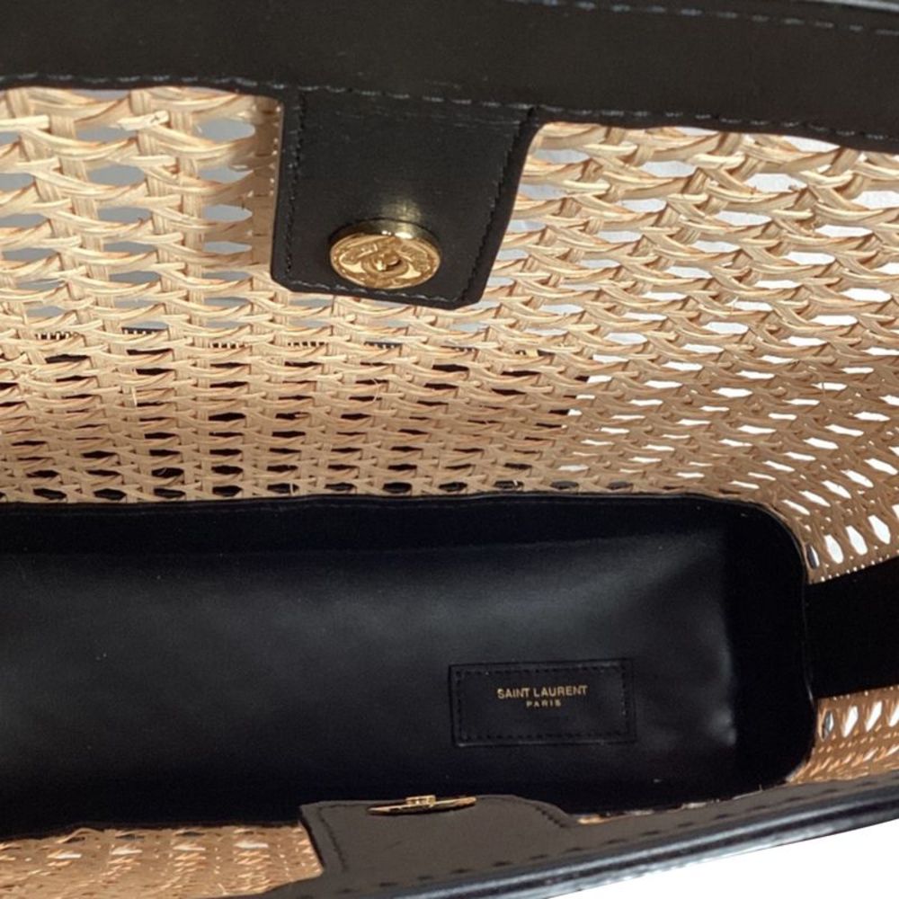 Saint Laurent Shopping Toy Leather-Trimmed Straw Tote In Brown Straw - Picture 5 of 10